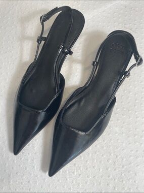 ASOS Black Pointed Slingback Flats kitten heel Classic elegant capsule NWOT 40